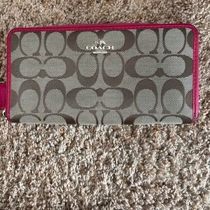 Coach Signature Canvas Wallet in Gray and Pink
